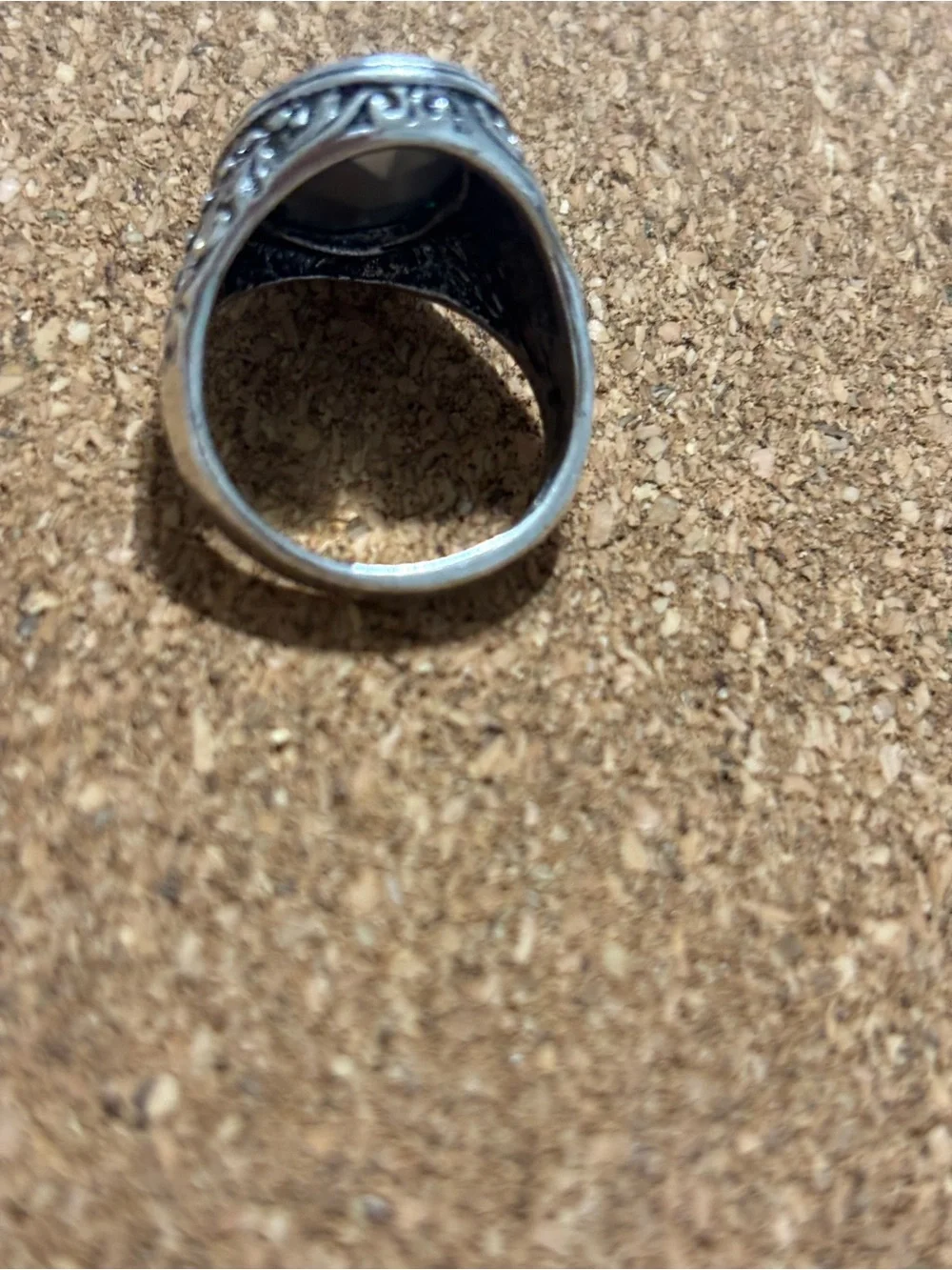 Silver Ring with Emerald Green Stone - Classic Statement Vintage Goth Unisex